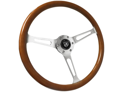 VSW 15” Classic Walnut Wood Steering Wheel, 6-Bolt Chrome Spokes , ST3579