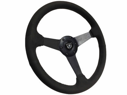 VSW 14" Black Suede Steering Wheel, 6-Bolt Black Spokes ST3582BLK