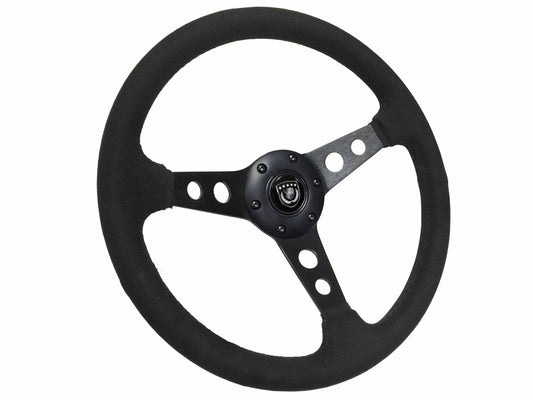 VSW 14" Black Suede Steering Wheel, 6-Bolt Black Spokes ST3583BLK