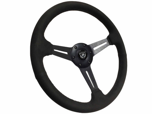 VSW 14" Black Suede Steering Wheel, 6-Bolt Black Spokes ST3584BLK