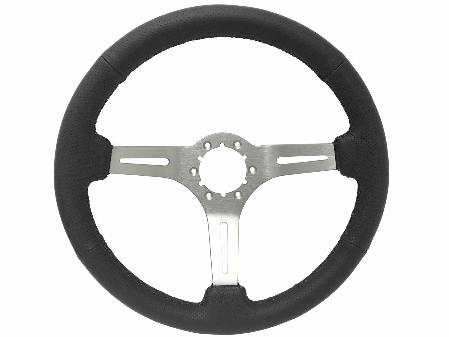 VSW 14" Black Perforated Leather Steering Wheel, 6-Bolt Brushed Spokes ST3587BLK