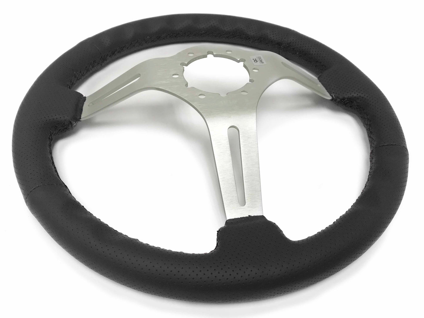 VSW 14" Black Perforated Leather Steering Wheel, 6-Bolt Brushed Spokes ST3587BLK