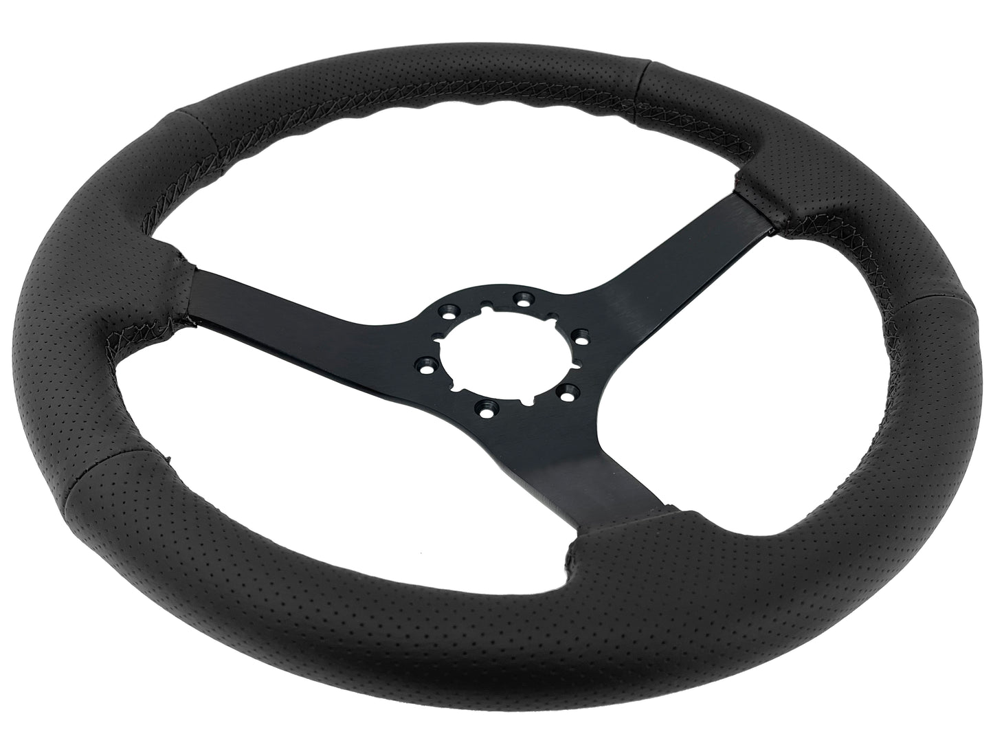 VSW 14" Black Perforated Leather Steering Wheel, 6-Bolt Black Spokes ST3602BLK