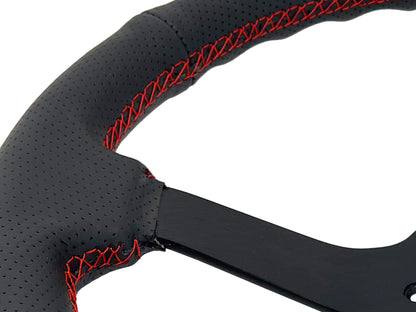VSW 14" Black Perforated Leather Steering Wheel with Red Stitch, 6-Bolt Black Spokes ST3602RED