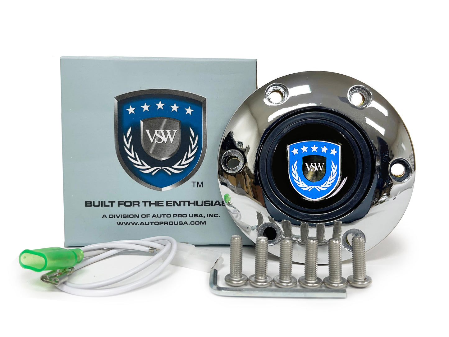 VSW S6 Chrome Horn Button with Blue VSW Emblem