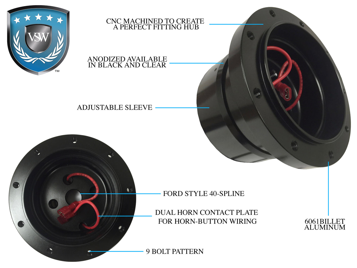 1968-91 Ford/Mercury 9-Bolt Black Hub Adapter STH1002BLK