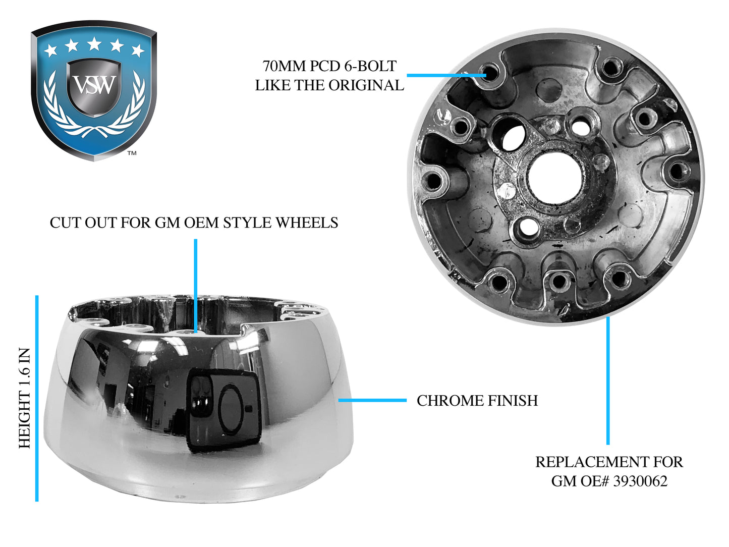 1967-1968 GM Wood Wheel Chrome Adapter, SWA1001CHR replaces OE# 3930062