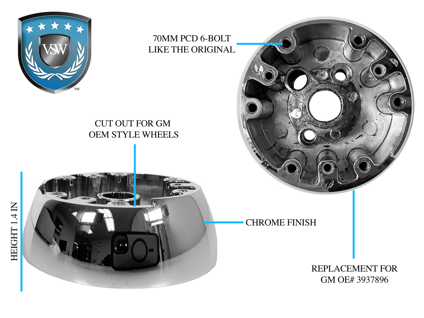 1969-1989 GM Wood Wheel Chrome Adapter, SWA1002CHR replaces OE# 3937896