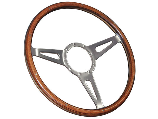 VSW 15” Classic Walnut Wood Steering Wheel, 9-Bolt Billet Aluminum Spokes  ST3053