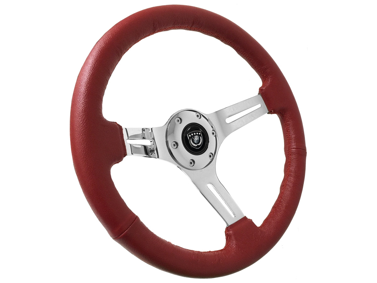 S6 Sport Red Leather Chrome 6bolt Steering Wheel