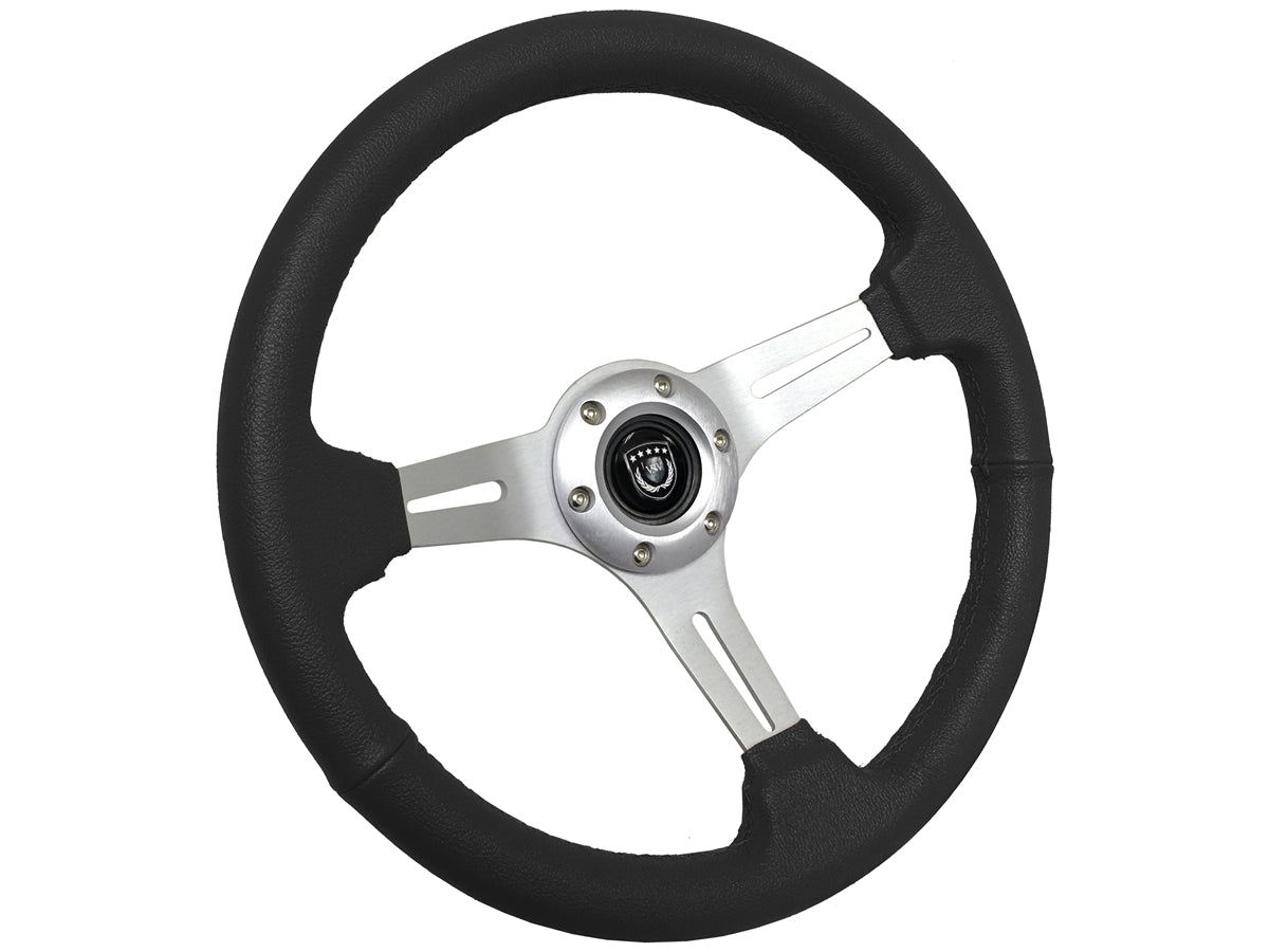 S6Black Leather Brushed Aluminum Steering Wheel