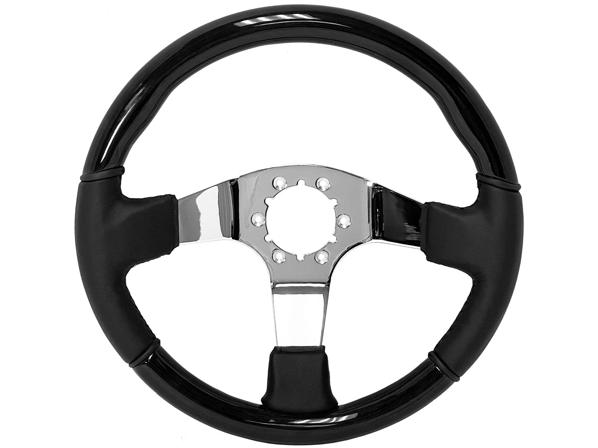 S6 Black Ash Wood-Leather Chrome Steering Wheel