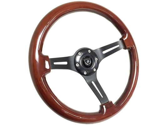 S6 Mahogany Wood Black Aluminum Steering Wheel