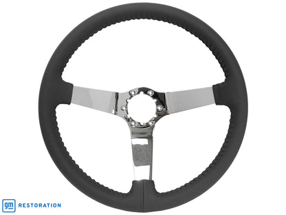 S6 Step Black Leather Chrome Center Steering Wheel