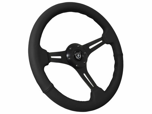 S6 Leather Black Aluminum 6-Bolt Steering Wheel