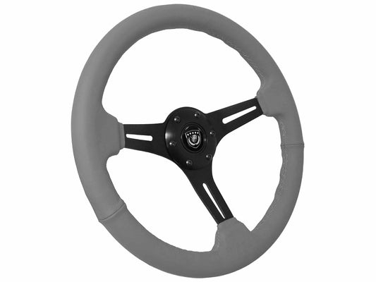 S6 Grey Leather BLK Aluminum 6-Bolt Steering Wheel