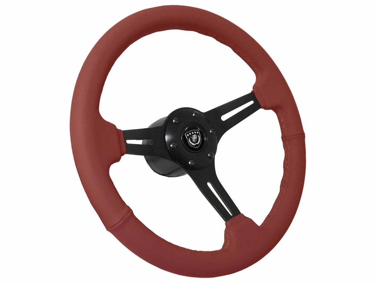 S6 Red Leather Blk Aluminum 6-Bolt Steering Wheel
