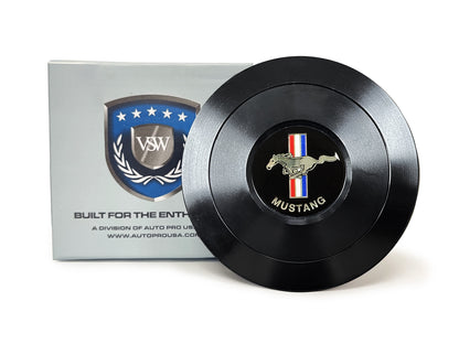 S9 Billet Blk Horn Button with Ford Mustang Emblem