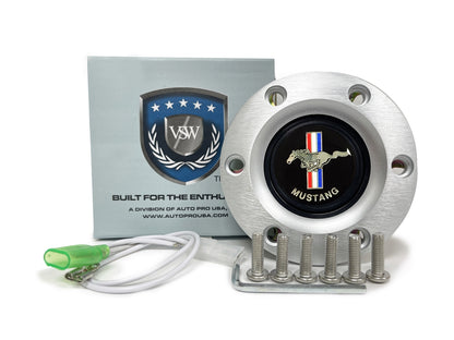 Mustang Running Pony Brushed Horn Button 6 Bolt