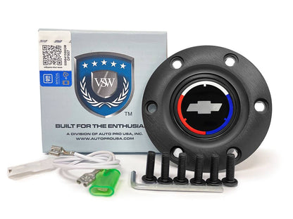 S6 Black Chevy Tri Color Bow Tie Horn Button